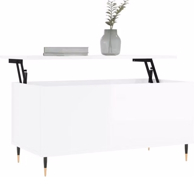 Berkfield Home Modern Rectangular Coffee Table in High Gloss White, W/D/H: 90 x 44.5 x 45 cm – 1