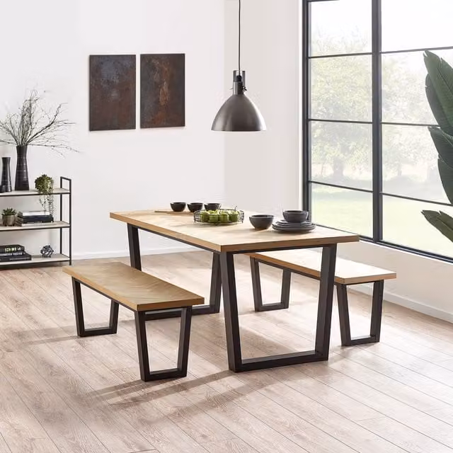 Julian Bowen Hilton Dining Set with Table and 2 Benches in Black and Oak