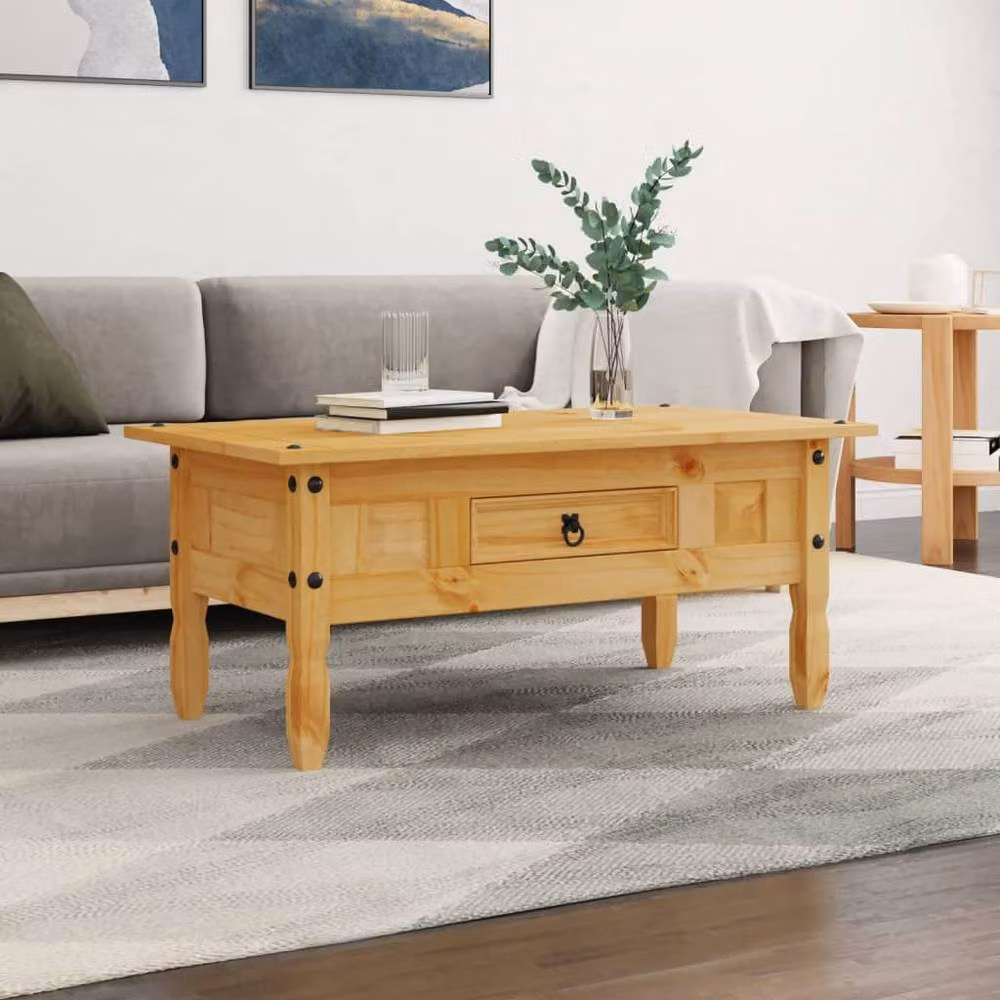 Berkfield Home Corona Mexican Pine Coffee Table, Brown, W: 100 cm, D: 55 cm, H: 45 cm – 2