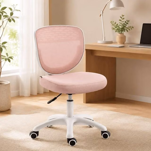 STILVORA Pink Fabric Armless Task Chair with Swivel and Castors, W/D/H: 44 x 43 x 120 cm
