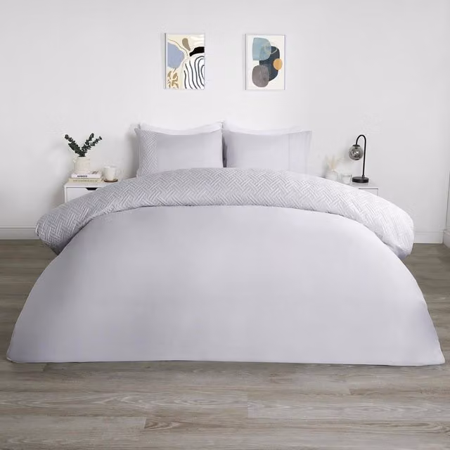 OHS Silver Graphic Modern Duvet Cover and Pillowcase Set, 140 x 200 cm