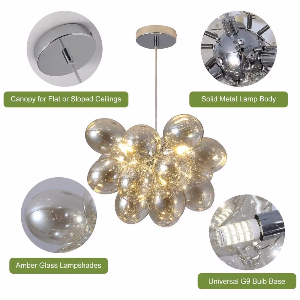 NIVOR 3-Light Modern Sputnik Chandelier with Gold and Brown Glass Globe Pendant Light – 2