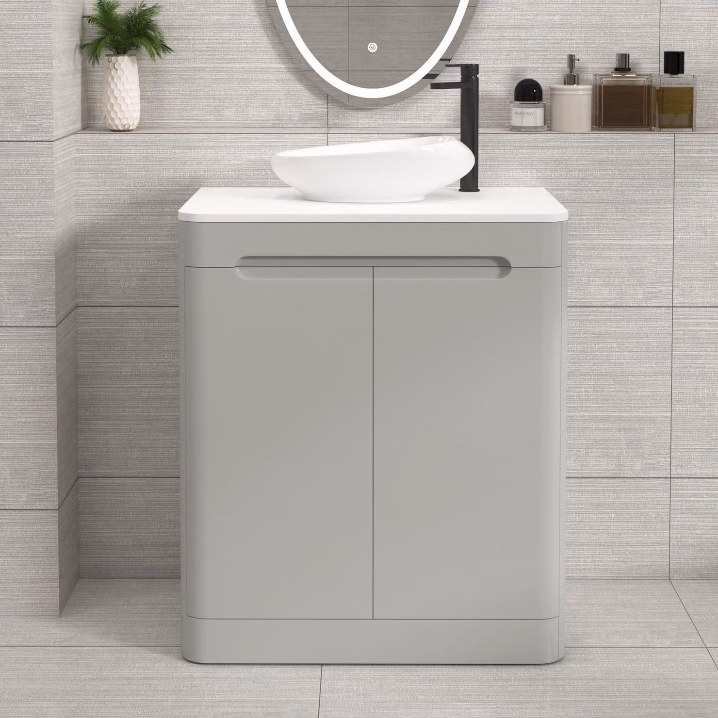 Royal Bathrooms Venice 700mm Floor Standing 2 Door Vanity Unit in Dove Grey with Plain White Worktop and Nova Basin