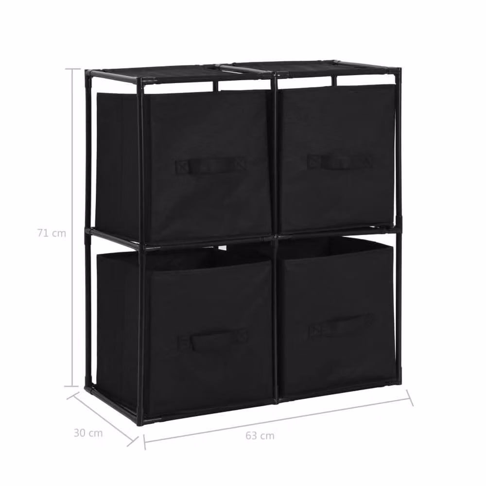 Berkfield Home Storage Cabinet with 4 Fabric Baskets, Black Metal, W/D/H: 63 x 30 x 71 cm – 4