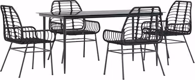Berkfield Home 5 Piece Modern Garden Dining Set in Black Poly Rattan and Glass