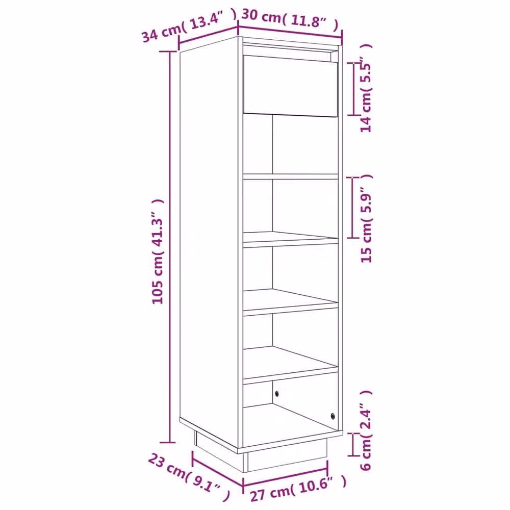 Berkfield Home Black Solid Wood Pine Shoe Cabinet W/D/H: 34 x 30 x 105 cm – 4