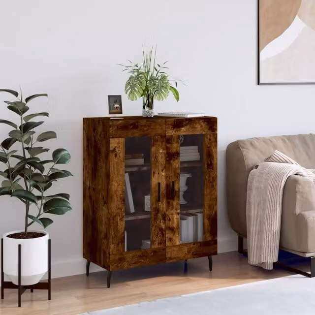 Berkfield Home Classic Sideboard in Smoked Oak, Brown, W/D/H: 69.5 x 34 x 90 cm