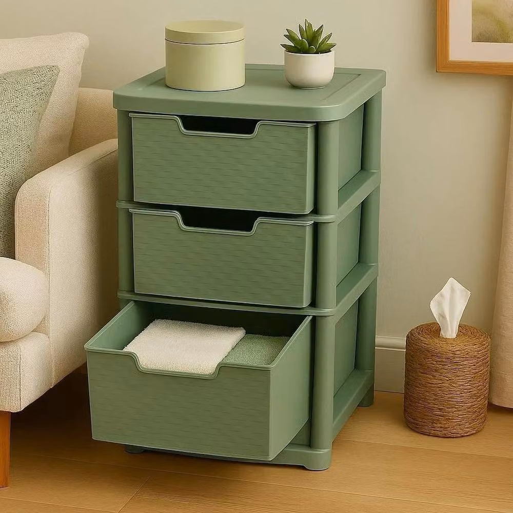 FLAVORA 3 Tier Large Plastic Drawer Storage in Sage Green, Width: 50 cm – 3