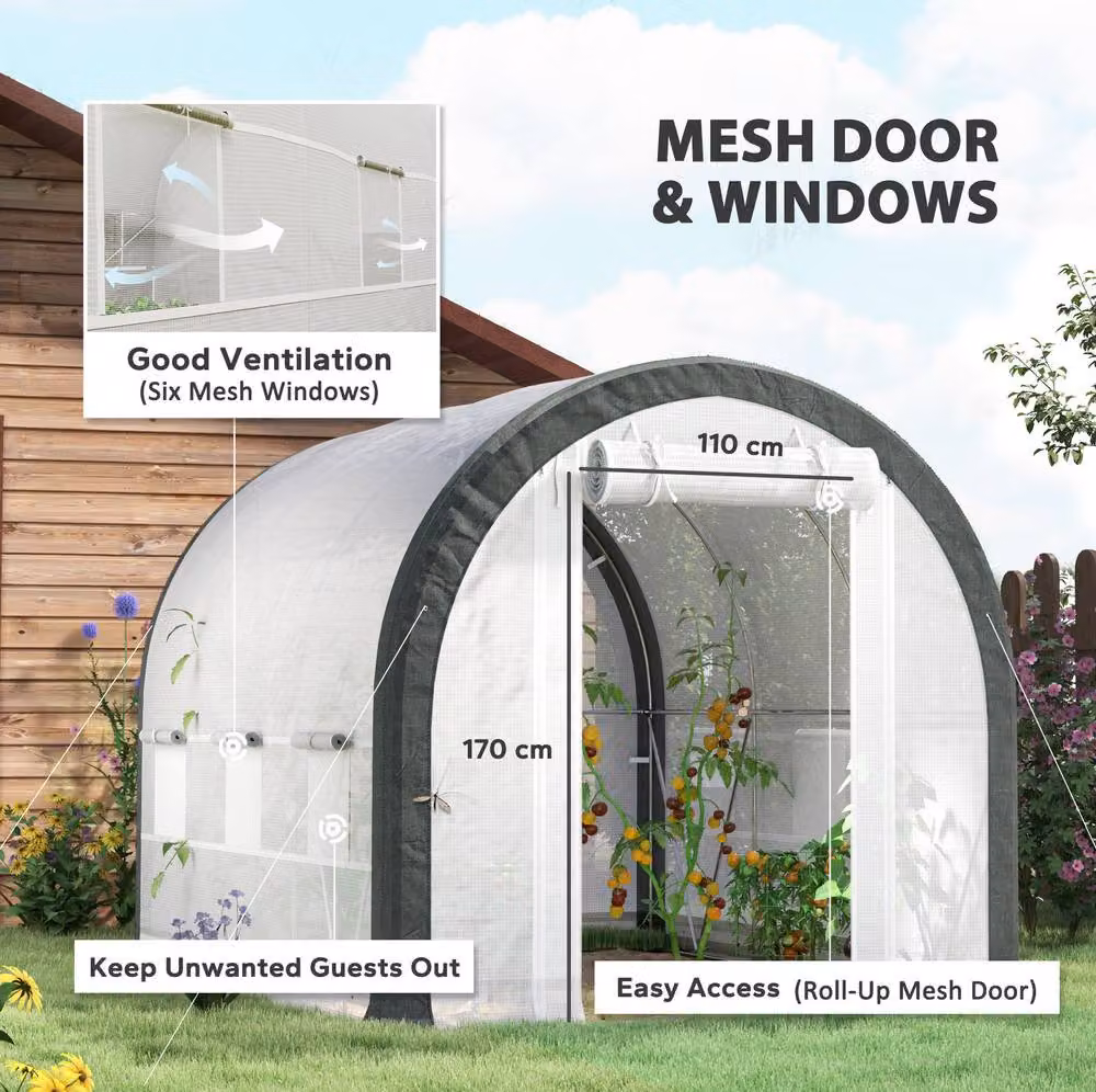 STILVORA White Walk-In Tunnel Greenhouse with Accessories, W: 300 cm, D: 200 cm, H: 200 cm – 4