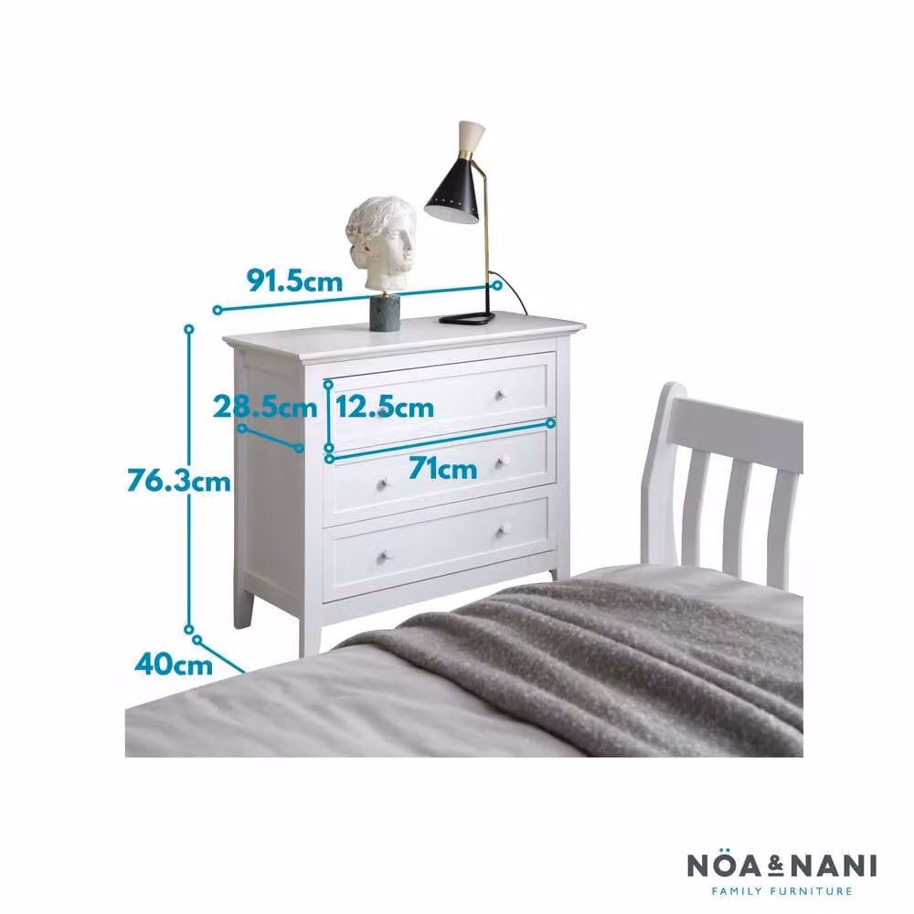 Nöa and Nani Torsby 3 Drawer Wide Chest of Drawers in White Pine Wood – 2