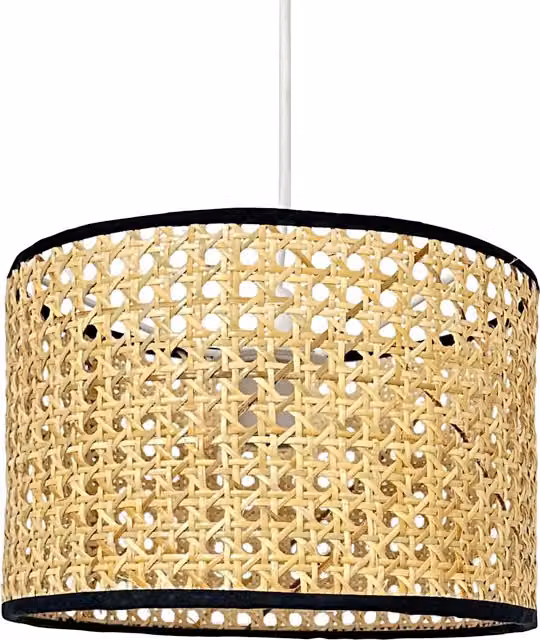 First Choice Lighting Kona Easy Fit Cylinder Pendant Shade in Brown and Beige Rattan