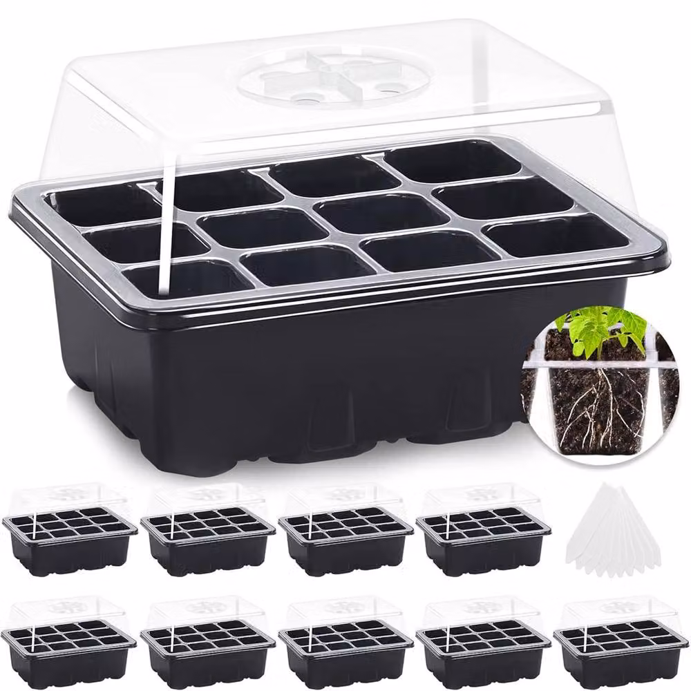 Ventryn 6 Pack 72 Cell Seedling Starter Trays with Lids, Black Plastic Propagator Tub – 2