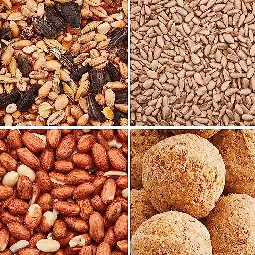 Happy Beaks Premium Wild Bird Food Seed Mix Bundle with Sunflower Seeds, Aflatoxin Tested Peanuts and Suet Fat Balls, 103.5kg