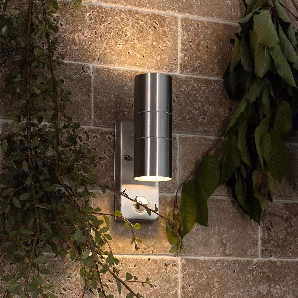 ValueLights Set of 2 Silver Stainless Steel Up and Down Outdoor Wall Lights with PIR Motion Sensor – 5