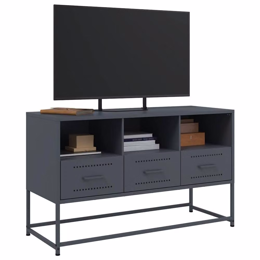 Berkfield Home Anthracite Steel TV Cabinet in Dark Grey, W: 100.5 cm, D: 39 cm, H: 60.5 cm – 4