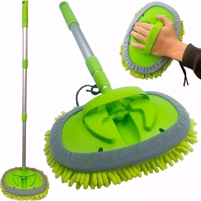 NESTLUNE Green Telescopic Long Handle Adjustable Car Wash Microfibre Mop