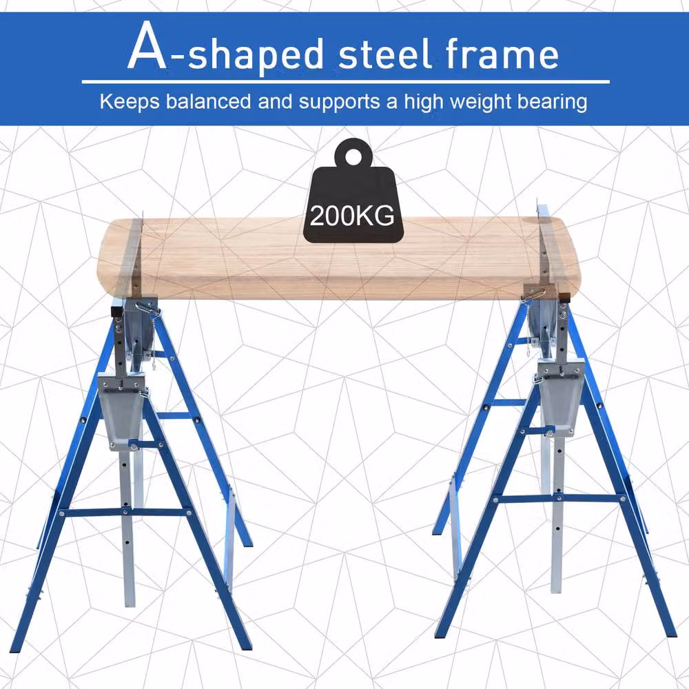 STILVORA Set of 2 Adjustable Steel Saw Horses in Blue – 4