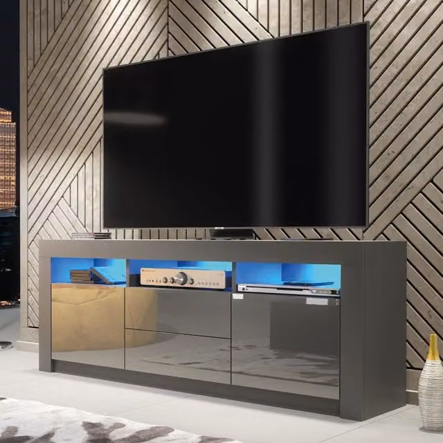 Mex Furniture LTD Modern TV Unit with Glossy Doors in Dark Grey, W/D/H: 160 x 35 x 60 cm – 1