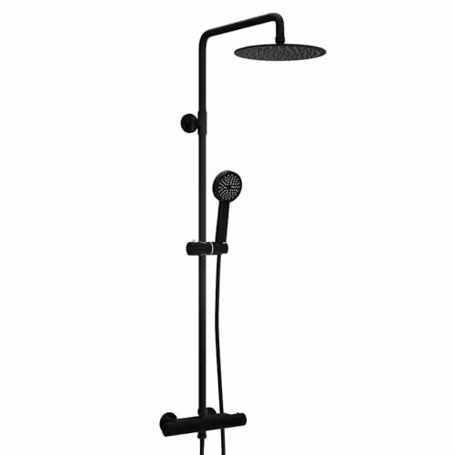 Nes Home Matte Black Exposed Thermostatic Bar Shower Set with Overhead and Handheld Shower – 6