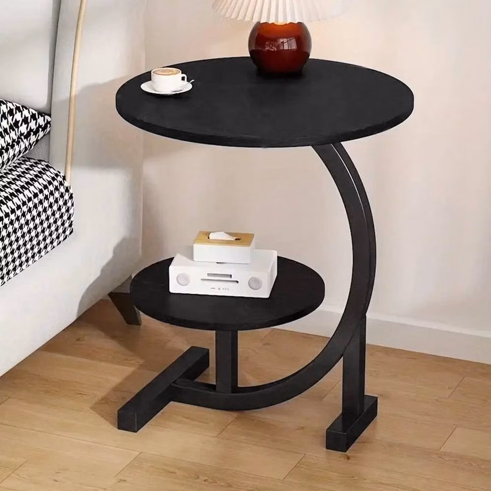 EONLION Black 2 Tier C Shaped Side Table with Round Top – 3