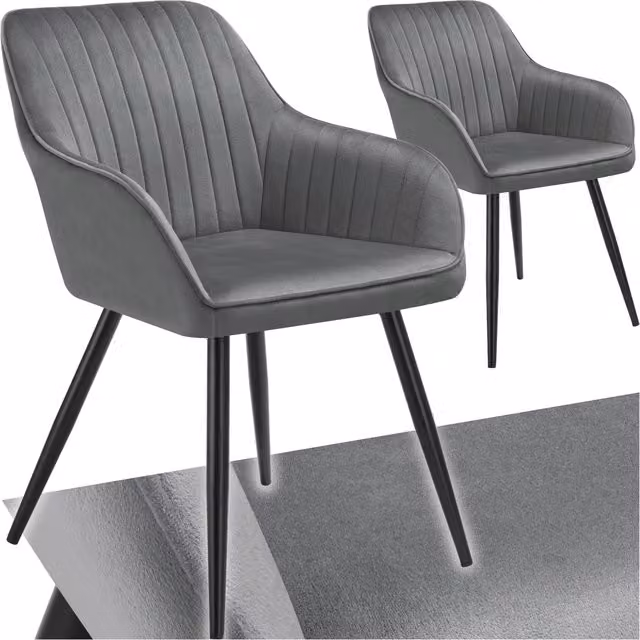 TECTAKE Marilyn Dining Chair in Grey Quilted Velvet with Steel Legs
