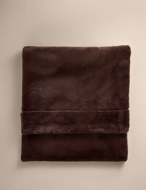 M&S Supersoft Fluffy Faux Fur Throw in Brown
