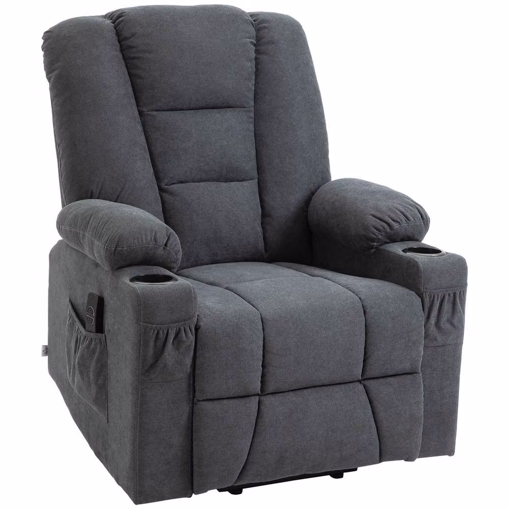 STILVORA Grey Fabric Riser Recliner Armchair with Cup Holders and Powered Lift Assist – 4