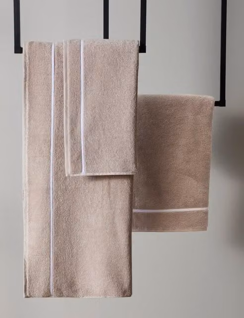 M&S x Kelly Hoppen Beretta Stitch Cotton Terry Towel in Beige