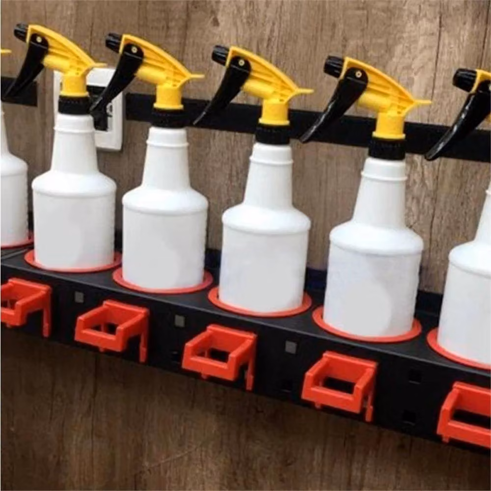 Nordara Black Wall Mounted 2x Spray Bottle Holder Storage Rack for Garage and Car Detailing – 3