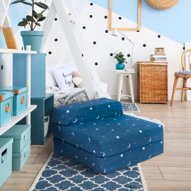 Ready Steady Bed Kids Z Folding Mattress Single Sofa Bed Chair in Moonlight Blue