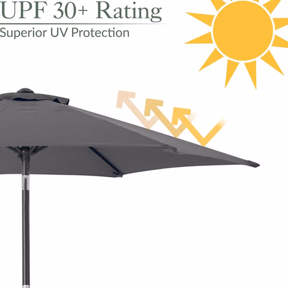 Christow Grey Tilting Garden Parasol with Crank Mechanism and UPF 50+ Polyester Canopy – 3