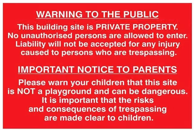 Scan Building Site Warning Sign for Public and Parents, Multicolour PVC, W: 60 cm, H: 40 cm