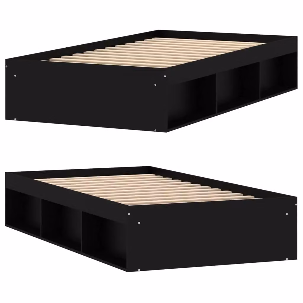 Berkfield Home Single Bed Frame in Black with Side Compartments, W/D/H: 90 x 190 cm – 3