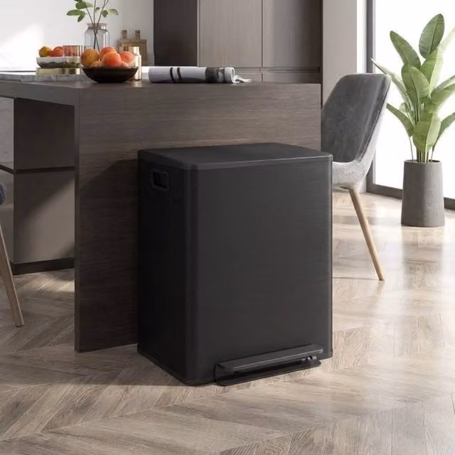 STILVORA 50L Dual Compartment Stainless Steel Pedal Bin with Soft-Close Lid in Black
