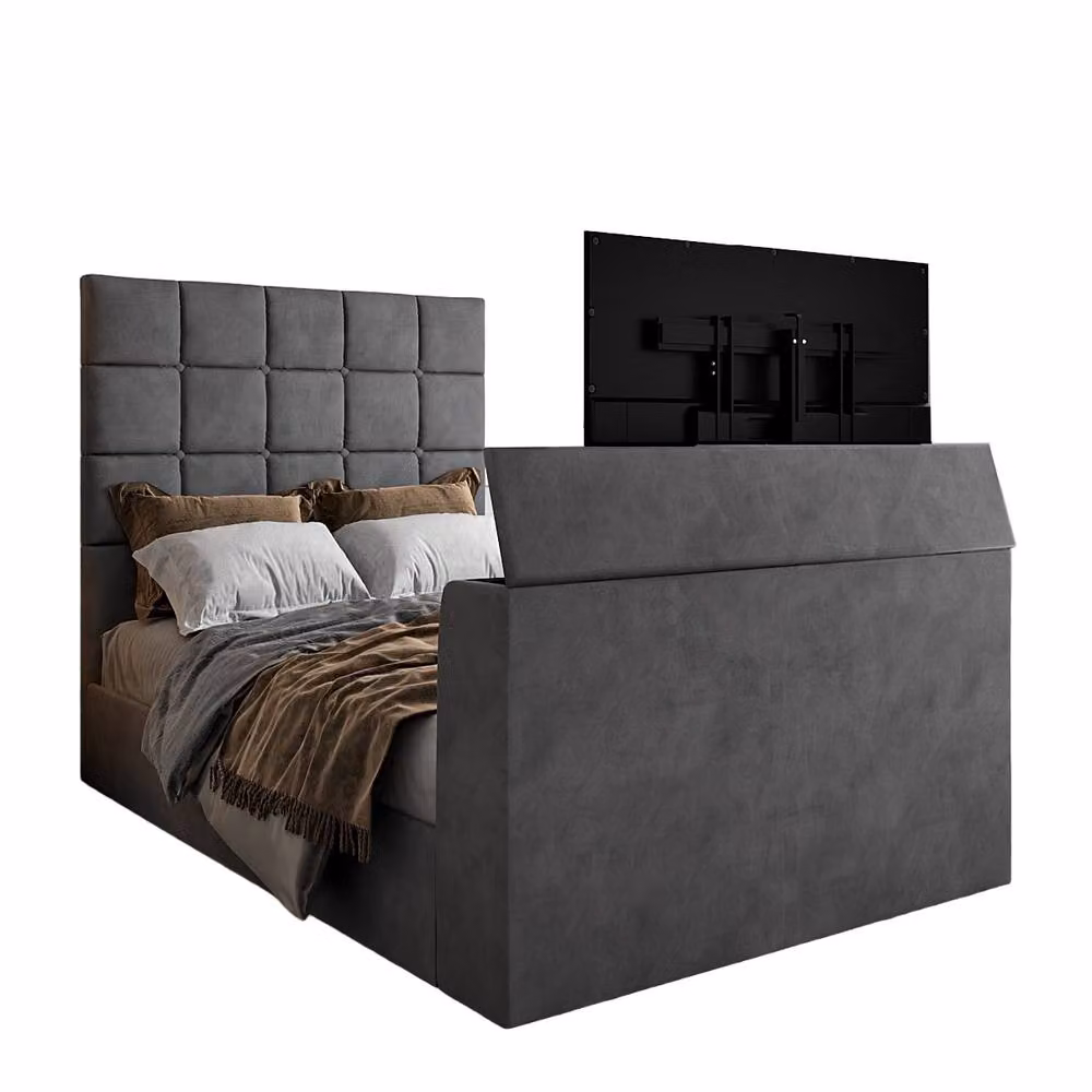 KDMD Allerton Upholstered Grey TV Bed Frame, Double, W/D/H: 140 x 200 cm – 2