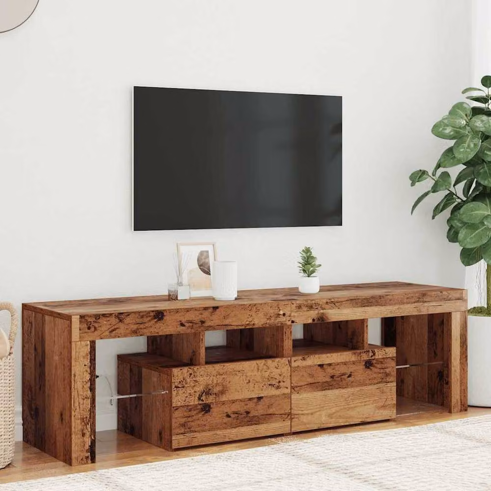 Berkfield Home TV Cabinet with LED Lights in Old Wood Brown, W/D/H: 140 x 36.5 x 40 cm – 2
