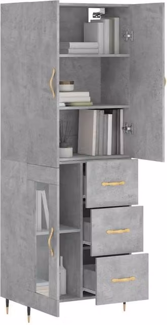 Berkfield Home Modern Highboard in Concrete Grey, W/D/H: 69.5 x 34 x 180 cm – 1