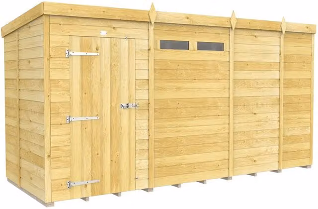 Buttercup Farm Brown Pent Security Wood Shed with Single Door, L147 x W387 x H201 cm