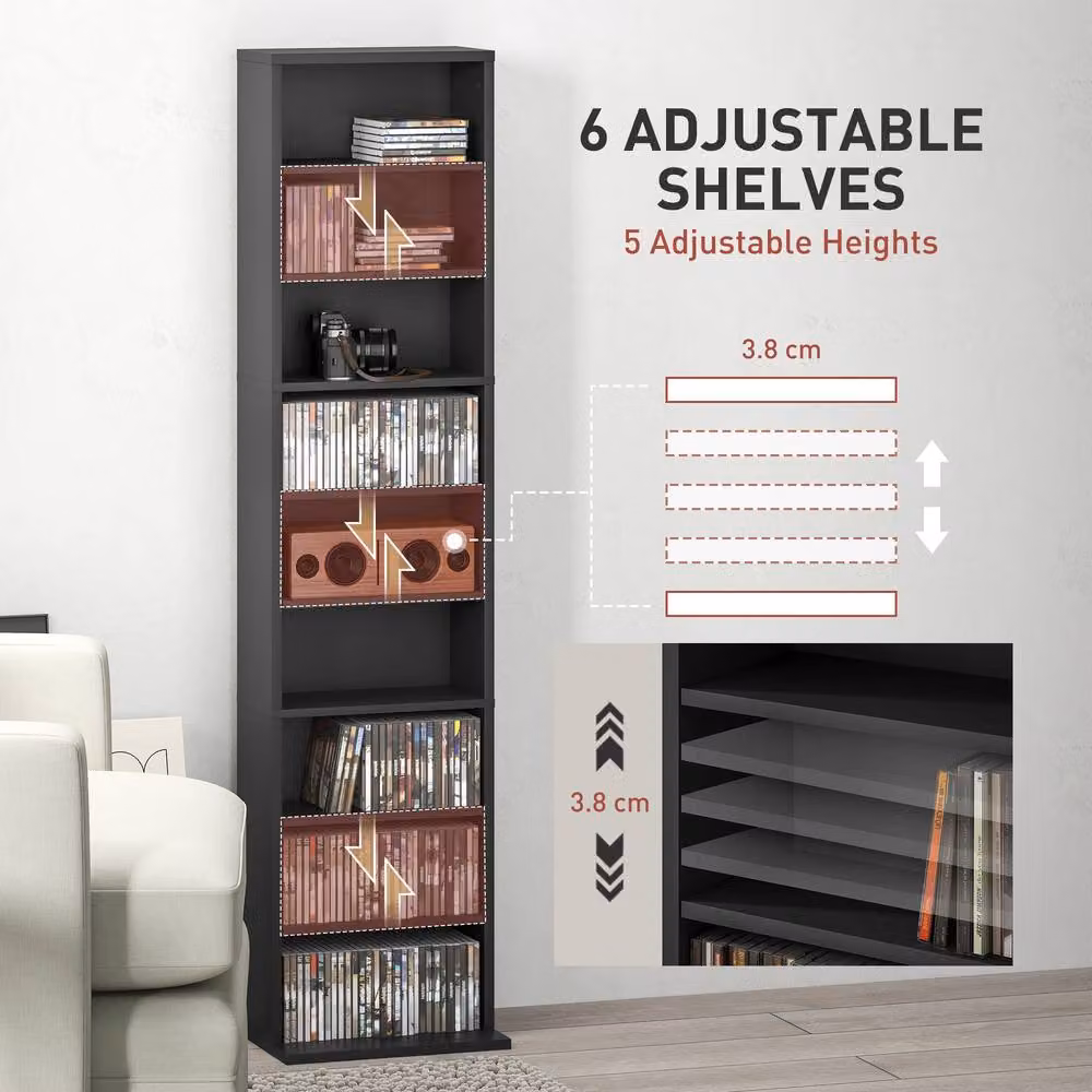 STILVORA Modern Media Storage Unit in Black with Adjustable Shelves and Media Compartments – 6