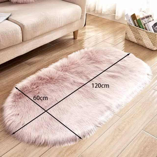 Livingandhome Pink Oval Faux Fur Shaggy Area Rug