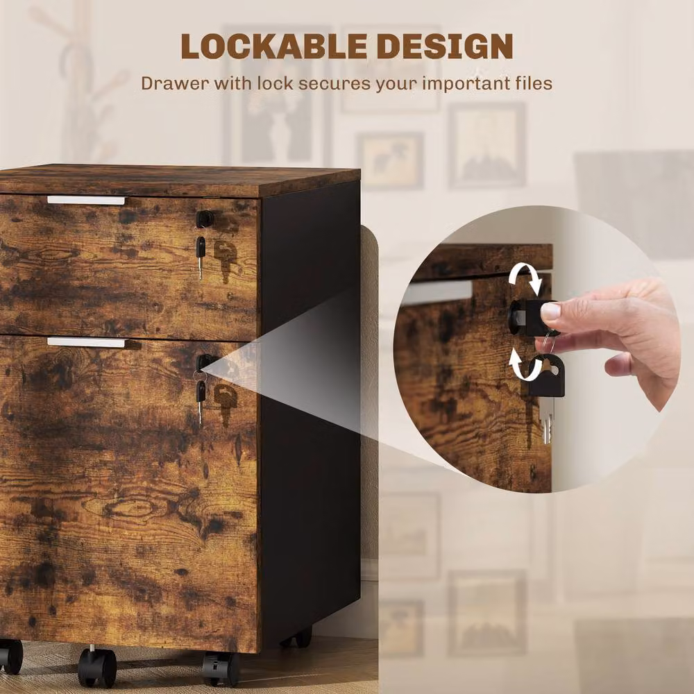 STILVORA 2 Drawer Filing Cabinet with Lock and Castors in Dark Brown – 7