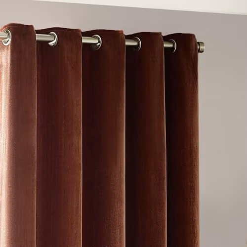 Riva Home Brown Chenille Velvet Eyelet Curtain Pair, W: 117 cm, H: 137 cm – 3