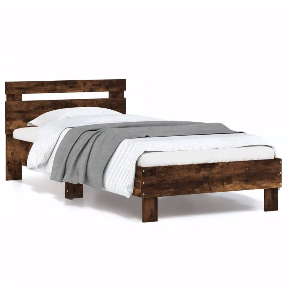 Berkfield Home Durable Bed Frame with LED Under-Bed Lighting in Smoked Oak Brown, W/D/H: 90 x 200 x 70 cm – 2