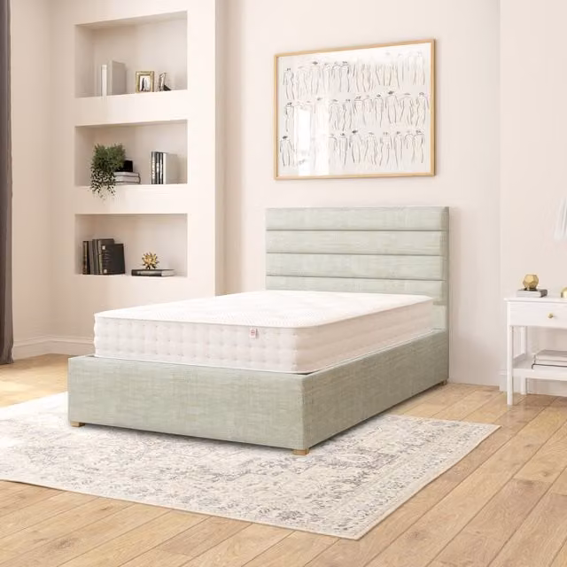 Aspire Kelly Fabric Ottoman Storage Bed in Eau De Nil Blue Green, W/D/H: 120 x 200 cm