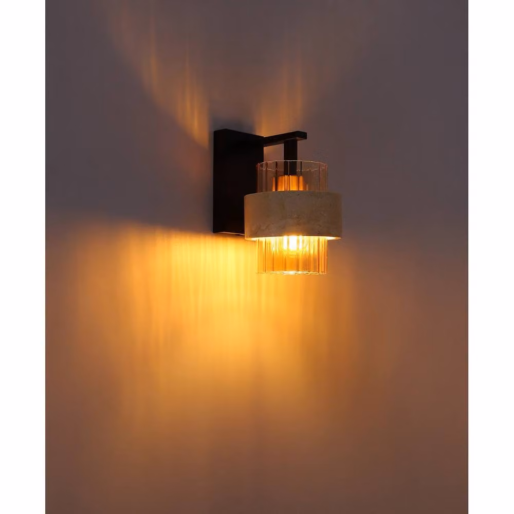 Netlighting Daren Modern Wall Lamp with Amber Glass Shade in Black and Gold/Brass, E27 – 4