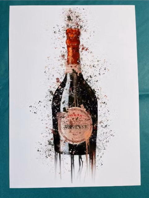 Pics and Squiggles Laurent Perrier Style Splatter Abstract Paper Poster, Pink, A4