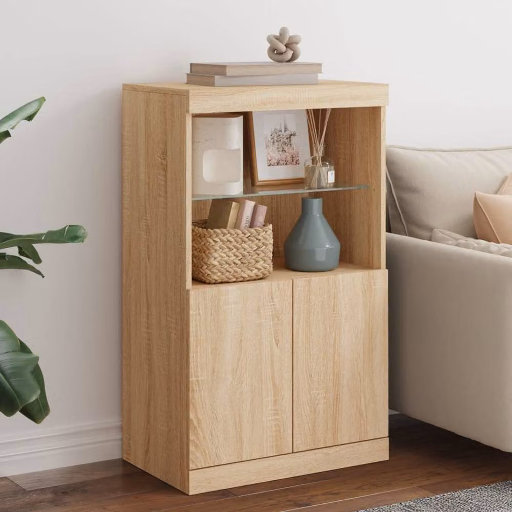 Berkfield Home Modern Sideboard with Integrated LED Lights in Sonoma Oak and Beige, W/D/H: 60.5 x 37 x 100 cm – 2