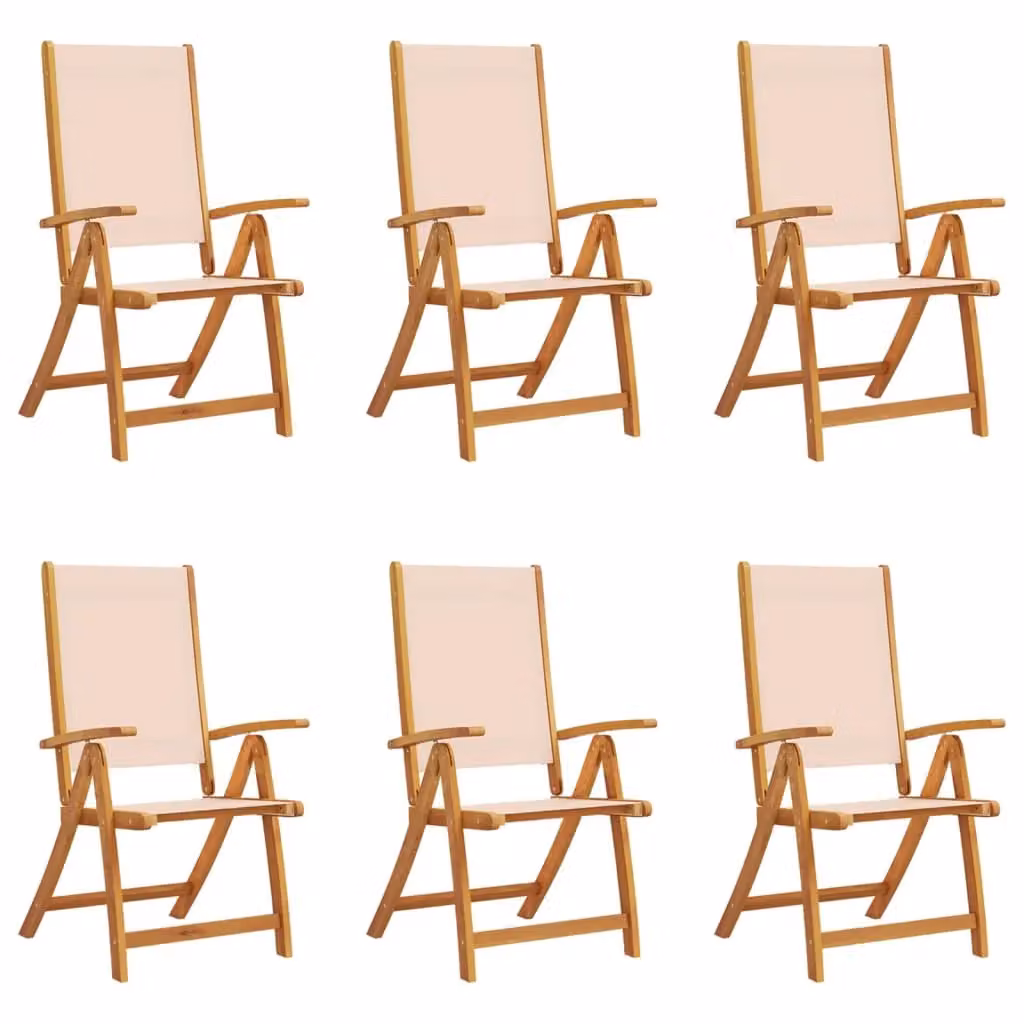 Berkfield Home Set of 6 Folding Garden Chairs in Brown Acacia Wood and Textilene Fabric – 2