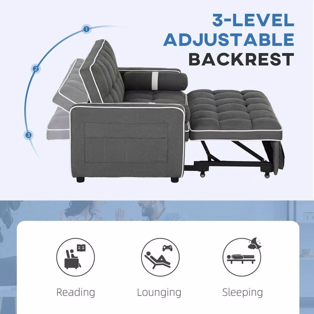 Wyld Haus Tapa 2 Seater Click Clack Sofa Bed in Charcoal Grey with White Trim, W/D/H: 138.5 x 86.0 x 87.0 cm, Mattress Size: 140 x 190 cm – 5