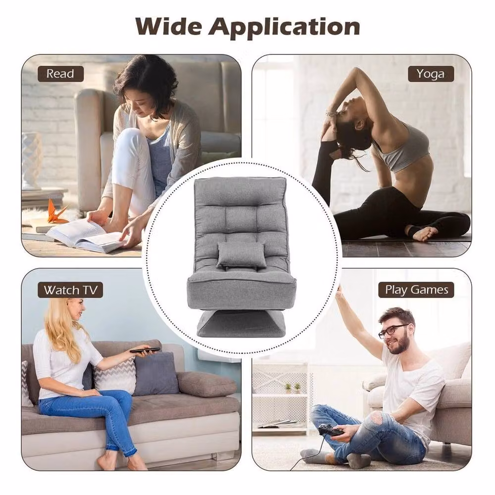Kelvenix 360 Degree Swivel Gaming Lounge Chair in Grey with Polyester Fabric and Metal Frame – 4